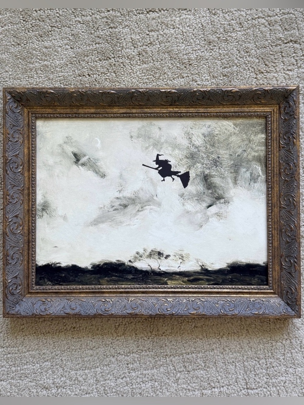 Petal Lane Witch Flying Through The Night Framed Art 16x12 Halloween decor